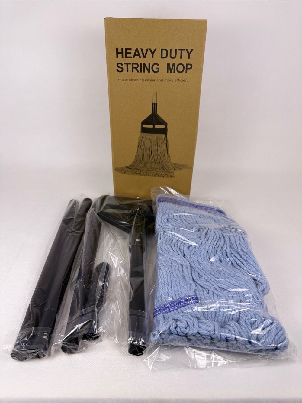 Heavy Duty Commercial String Mop Blue Looped End Head with Black Handle New